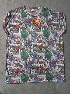 Men’s Large Marvel Primark T Shirt New With Tags Grey Pattern Design Characters • £10