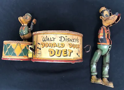 Vintage 1946 MARX Walt Disney's Donald Duck Duet Wind Up Tin Metal PARTS REPAIR • $99.99