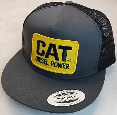 CAT DIESEL POWER Patch On Yupoong Trucker Hat / YP Classic 6006 Charcoal/Black • $21.72