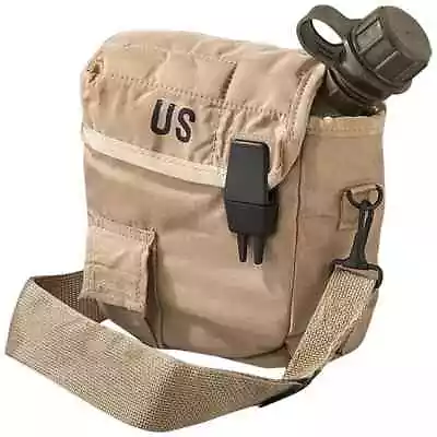 US Army Military Issue 2 Qt Collapsible OD Canteen & Desert Tan Cover Pouch NEW • $14.90