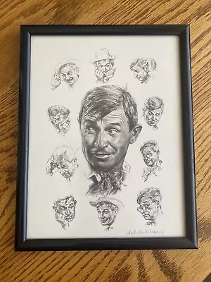 Framed Picture Of Will Rogers Sketches Print 1983 Charles Banks Wilson 8x13 • $10