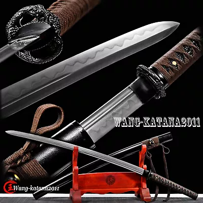 Double Edged Clay Tempered T10 Steel Katana Unokubitsukuri Sharp Japanese Sword • $165