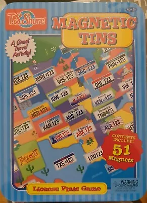 T.S. Shure Magnetic Tins License Plate Game Children Family Fun 51 Magnets 3+ • $16.95