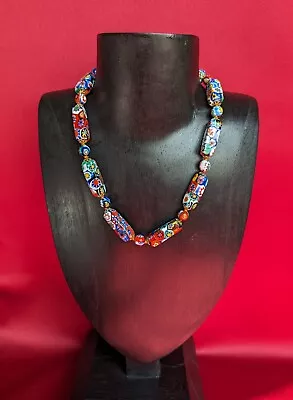 Vintage Colorful MURANO MILLEFIORI ITALIAN GLASS BEADS NECKLACE 7.5 INCHES • $111