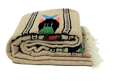 Mexican Yoga Blanket Fish Style Beige Tan Serape Native Tapestry Falsa Throw XL • $32.95