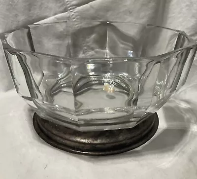 Mid Century Fine Crystal Bowl By Godinger Italy Silver Plate Base • $42