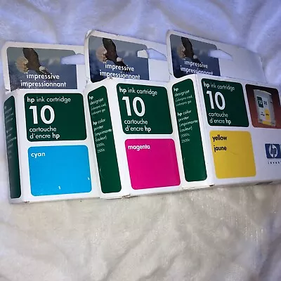 Genuine HP 10 Cyan Yellow Magenta Multi Color Ink Cartridges Exp Lot Of 3 New • $19.33