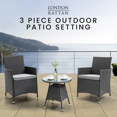 $229 • Buy LONDON RATTAN 3pc Outdoor Furniture Set Table Chairs Wicker Garden Setting Patio