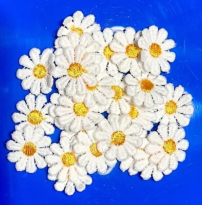 24x White Daisy Flower W/ Light Orange Centre Embroidered Sew On Applique Patch • £3.29