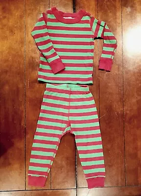 Hanna Andersson Christmas Toddler Pajamas Set 80 18-24 Months Red Green Striped • $8.95