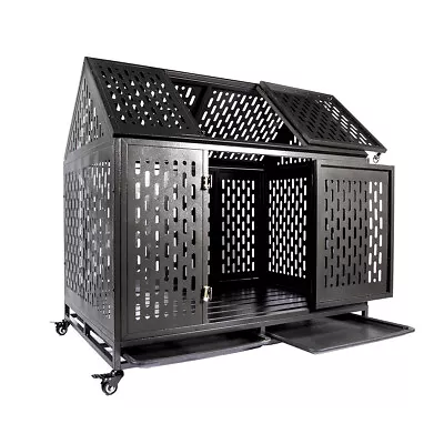 45  Heavy Duty Pet Dog Cage Strong Metal Crate Kennel Playpen W/ Wheels&Tray • $205.99