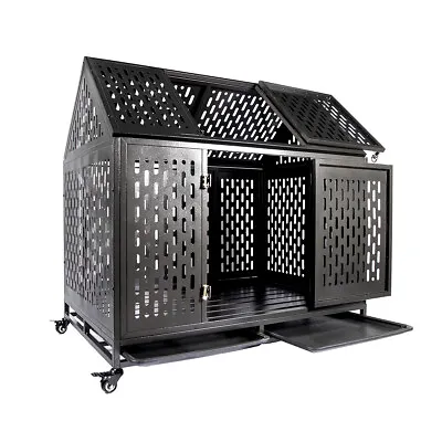 $205.99 • Buy 45  Heavy Duty Strong Metal Huge Dog Kennel Cage Crate For Large Dogs Two Doors