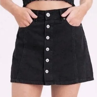 American Eagle Women's A-Line Full Button Down Black Denim Mini Skirt Size: 16 • $22