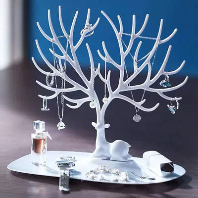 £8.49 • Buy Jewelry Display Deer Tree Stand Rack Earring Necklace Ring Holder Tray Decor UK