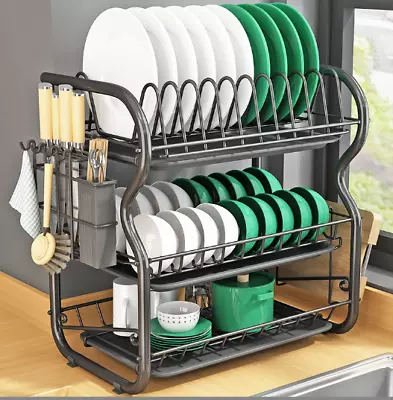 3-Tier Dish Drying Rack Plate Drainer Cutlery Holder Kitchen Organizer Storage • $34.95