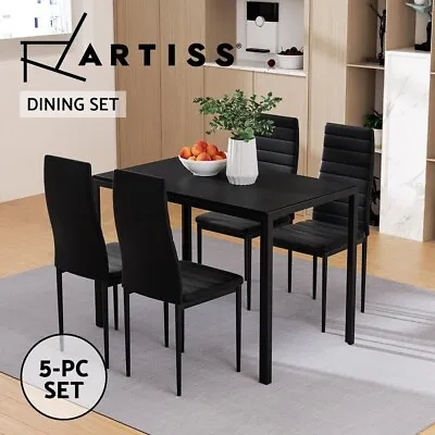 $249.73 • Buy Artiss Dining Chairs And Table Set Of 5 Wooden PVC Leather 4 Chair Dinner Black