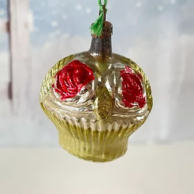 Vintage Mercury Glass Flower Cup Cake Christmas Ornament Germany • $10.36