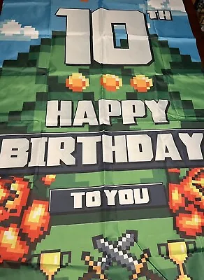 Minecraft Pixel Style Happy 10th Birthday Photo Backdrop Party Banner 7x3 Feet • $8.99