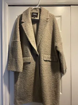 Zara Acrylic Blend Beige Size L Long Sleeve Women's Coat • $45