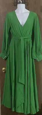 NOS Meghan Los Angeles Green Long Puffy Sleeve Maxi Dress Full Skirt - Size M • $85