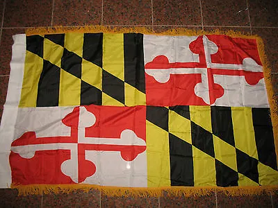 3x5 Maryland State Poly Nylon Sleeve W/ Gold Fringe Flag 3'x5' Banner • $24.88