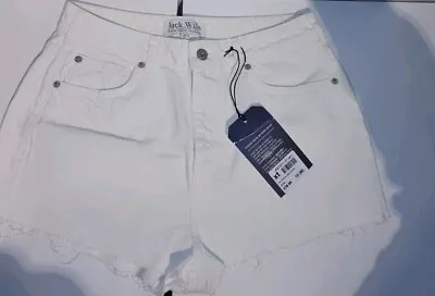 Jack Wills Sz 12 White Cut Off Raw Edge Summer Denim Shorts Womens • £7.99