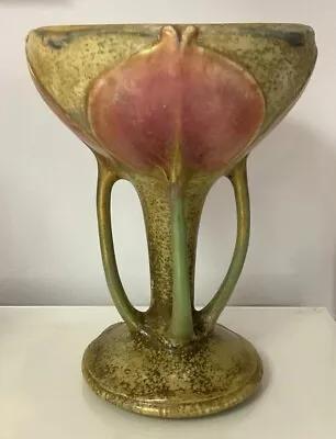 Paul Dachsel Amphora Art Nouveau 4 Handle Lily Pink Green Pottery Vase 9” • $5500