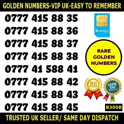 £4.95 • Buy Golden Number Rare VIP Lebara UK PAYG SIMS-Easy To Remember Unique Numbers-B305B