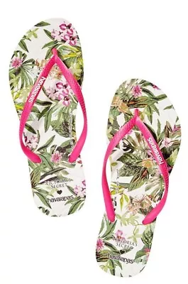 Victoria Secret/havaiana's Flip Flops NEW SIZE Medium 7/8 Tropical Floral • $36.50