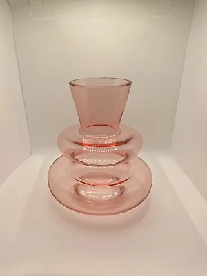 Vintage Retro Atomic Look Pink Art Glass Vase 5.5” Ground Rim Hand Blown • $15