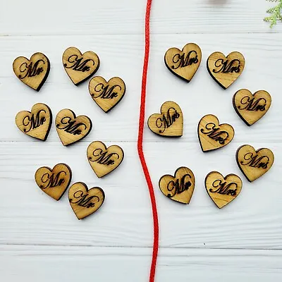 50x MR MRS Mini Hearts Plaque 3mm Wood House Shape Cut Out Craft - Oak 20x20mm • £1.95