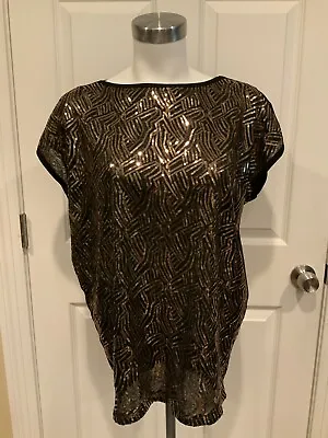 Michael Kors Sheer Black Short Sleeve Shirt W/ Gold Sequins Size Medium • $21.60