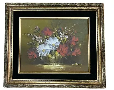 Vtg K Rossy Original Signed Art Oil On Canvas Floral Still-Life Framed Flowers • $165.85