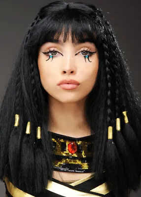 Womens Egyptian Empress Black Cleopatra Fancy Dress Cosplay Wig • £19.99