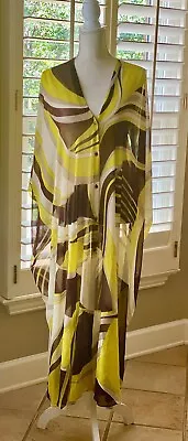 Zara Woman Loose Printed Button Down Kaftan Cover Yellow/brown Sz M Nwt • $55