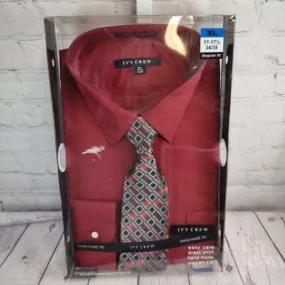 NIP Ivy Crew Men's Red Dress Shirt & Tie Set Size XL 17-17 1/2; 34/35 • $29.99