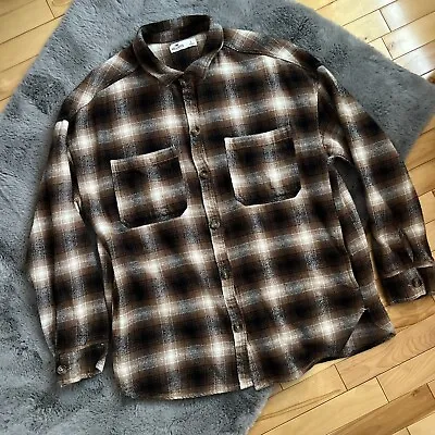 EUC Hollister Black And Brown Plaid Heavy Flannel Size L • £19.27