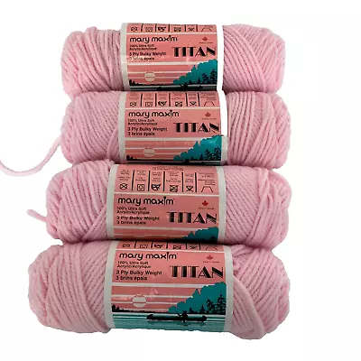 Mary Maxim TITAN Bulky Yarn Ultra Soft Acrylic Pink 3 Oz 80 Yds Each - 4 Skeins • $15.95