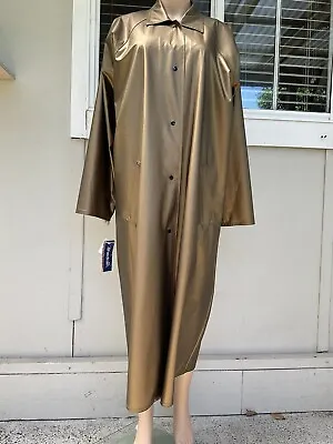 Vtg 80s Shedrain Old Gold Bronze PVC Long Raincoat M • $149