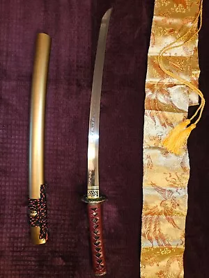 T10 Steel Clay Tempered Choji Hamon Phoenix Wakizashi Sword Katana Gold Red • $180