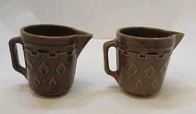 2 Old Monmouth Western Stoneware Brown Diamond Pottery Antique Batter Pitchers • $45