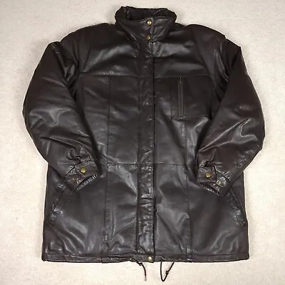 Vintage Eddie Bauer Jacket Coat Womens Large Goose Down Leather Nylon Lined • $57.84