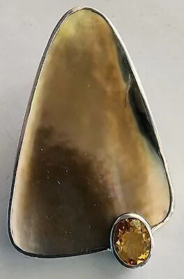 Vintage Marta Howell 925 Sterling Silver Black Lip Oyster Shell Citrine Pendant • $149.99