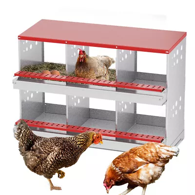 6 Hole Chicken Nesting Boxes Metal Egg Laying Brooding Box With Vent Hole Set • $134.29