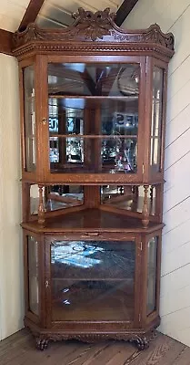 Fabulous Antique Victorian Oak Corner China Cabinet • $5450