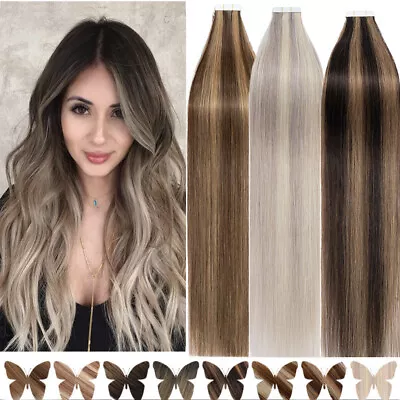 200G Thick Seamless Tape In Human Remy Hair Extensions Full Head Skin Weft Ombre • $27.18