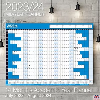£25.99 • Buy 2023-2024 Mid-Year Wall Calendar A2+ Planner Academic Home Office 14 Months BLUE