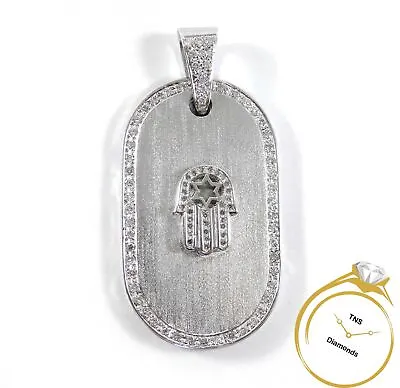 Diamond Hand Of God Jewish Star 14k White Gold Double Dog Tag Pendant Necklace • £4403.27