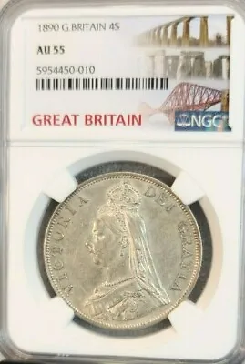 1890 Great Britain Silver 4 Shillings Queen Victoria Ngc Au 55 Double Florin • $279.95