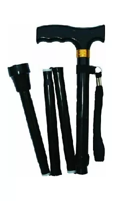 Height Adjustable Folding Walking Stick With Matching ColorHandle In Black Color • £8.99